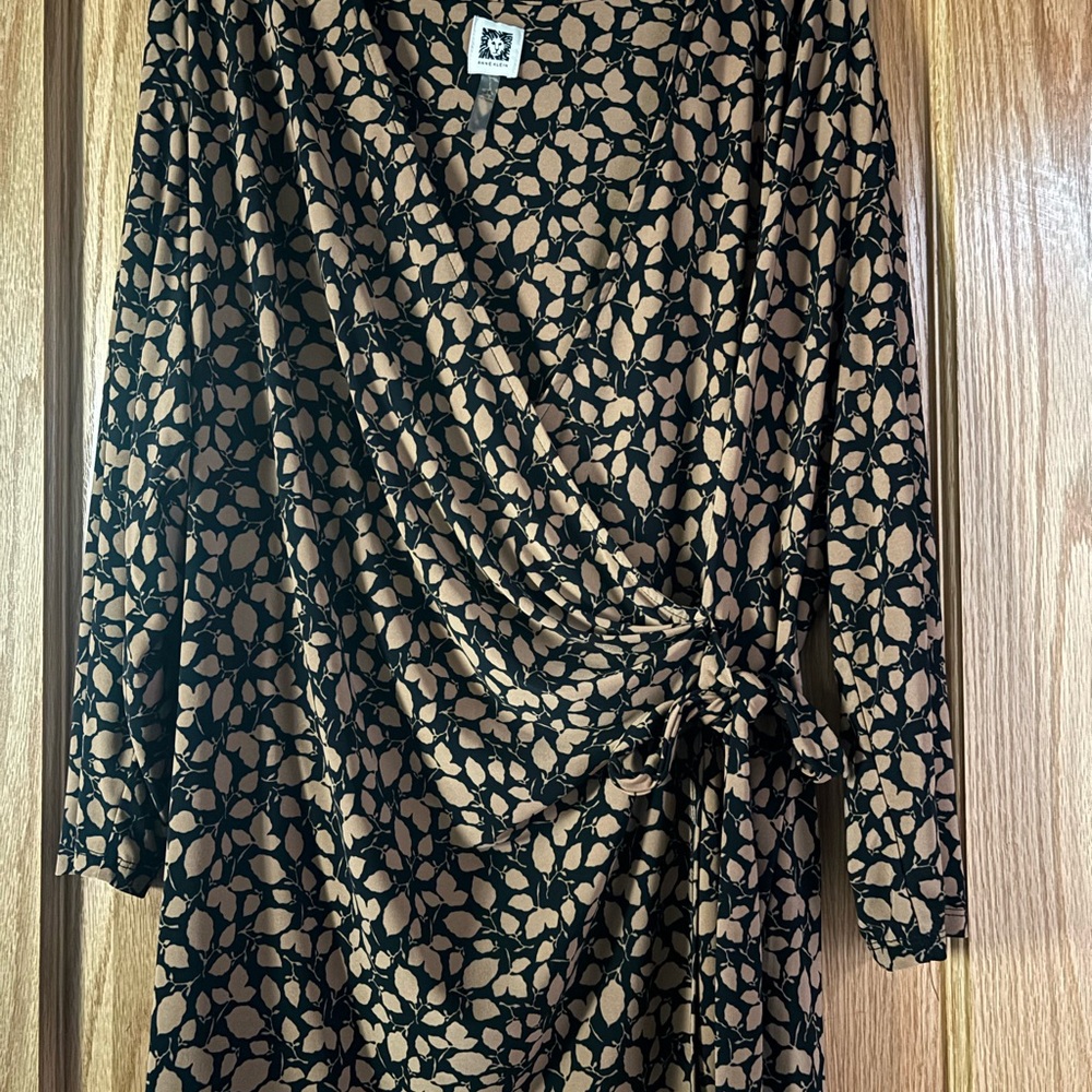 Black and Tan Patterned Wrap Dress